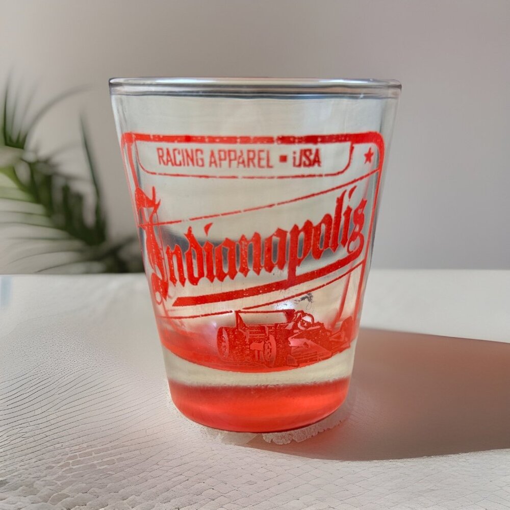 Indianapolis Indiana, Souvenir Shot Glass Racing American Apparel Red Bottom